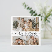 Simple Black White 3 Photo Collage Kerstmis Feestdagenkaart (Staand voorkant)