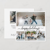 Simple Black White 4 Photo Collage Happy Feestdagenkaart (Voorkant / Achterkant)