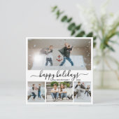 Simple Black White 4 Photo Collage Happy Feestdagenkaart (Staand voorkant)