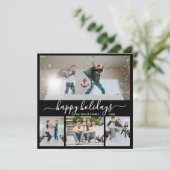 Simple Black White 4 Photo Collage Happy Feestdagenkaart (Staand voorkant)