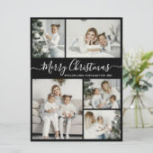 Simple Black White 5 Photo Collage Kerstmis Feestdagenkaart (Staand voorkant)