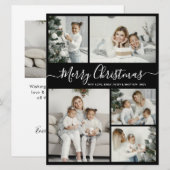 Simple Black White 5 Photo Collage Kerstmis Feestdagenkaart (Voorkant / Achterkant)