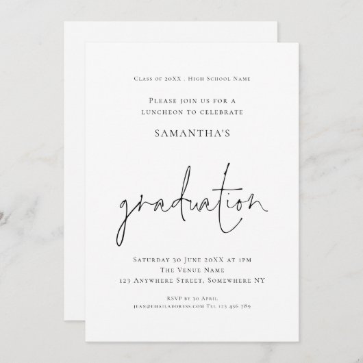 Simple Black White Afstudeerder Luncheon Afstudere Kaart (Voorkant / Achterkant)
