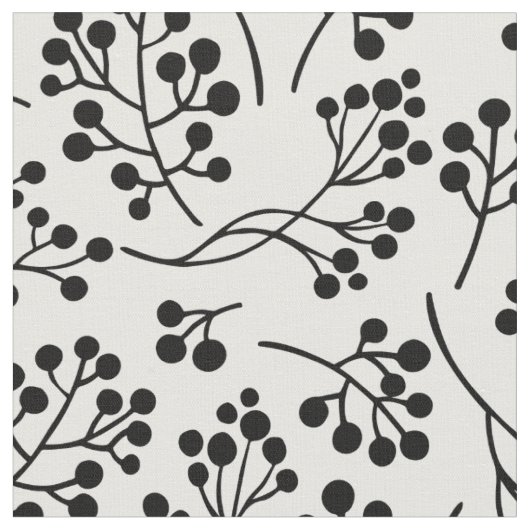 Simple Black White Berry Botanical Patroon Stof (Close Up)