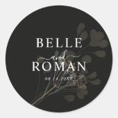 Simple Black & White Botanical Wedding Ronde Sticker (Voorkant)
