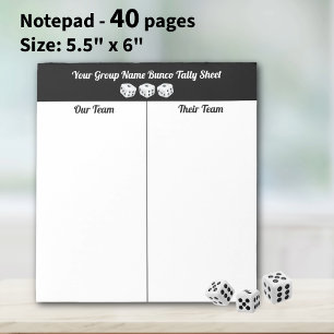 Simple Black White Bunco Dice Table Tally Notitieblok
