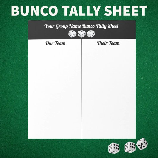 Simple Black White Bunco Dice Table Tally Notitieblok