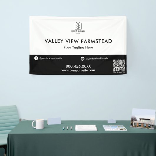 Simple Black White Business Logo QR Code Business Spandoek (Beurs)