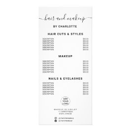 Simple black white calligraphy hair makeup salon reclamekaart