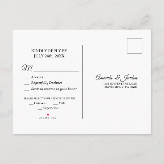 Simple Black White Calligraphy Response Briefkaart (Achterkant)