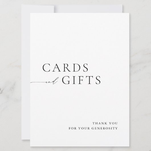 Simple Black & White Cards & Gifts Wedding Sign Kaart (Voorkant)