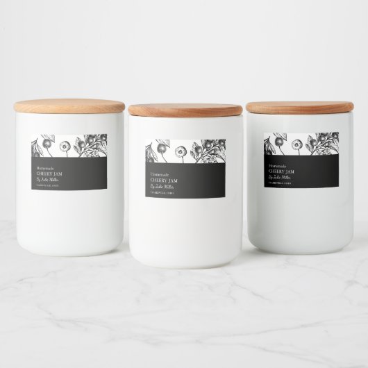 Simple Black & White Cherry Jam Label Voedselcontainer Etiket (Flessen)