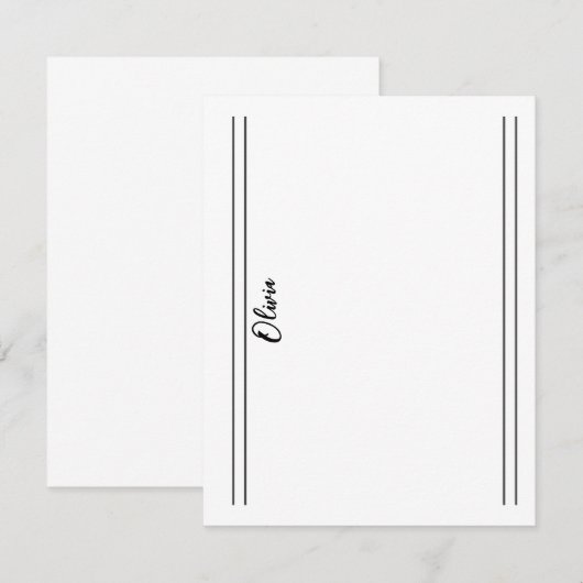 Simple Black White Classic Double Lined Note Kaart Notitiekaartje (Voorkant / Achterkant)