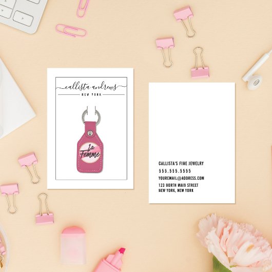 Simple Black White Cursive Sleutelhanger Display K Visitekaartje