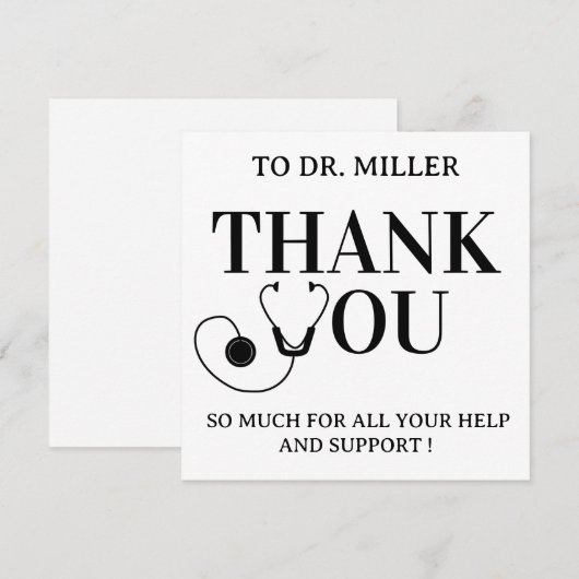 Simple Black & White  Doctor Thank You Card (Voorkant / Achterkant)
