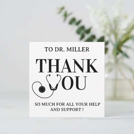 Simple Black & White  Doctor Thank You Card (Staand voorkant)