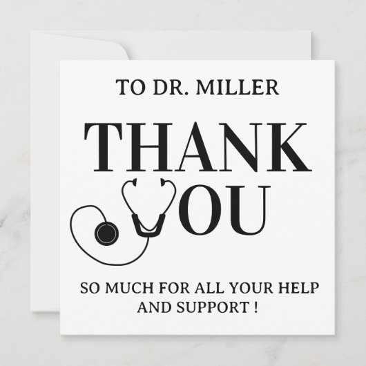 Simple Black & White  Doctor Thank You Card (Voorkant)
