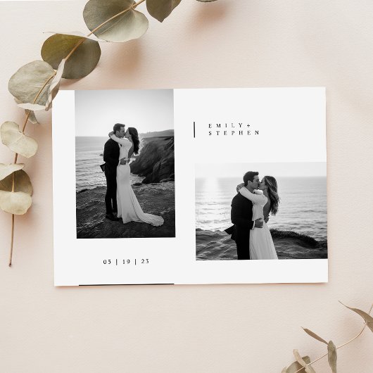 Simple Black & White Elegant Minimal Wedding Photo Kaart