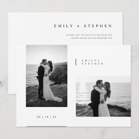 Simple Black & White Elegant Minimal Wedding Photo Kaart (Voorkant / Achterkant)