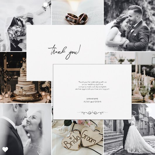 Simple Black & White Elegant Minimalist Wedding Bedankkaart