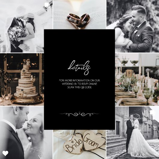 Simple Black & White Elegant Minimalist Wedding Informatiekaartje