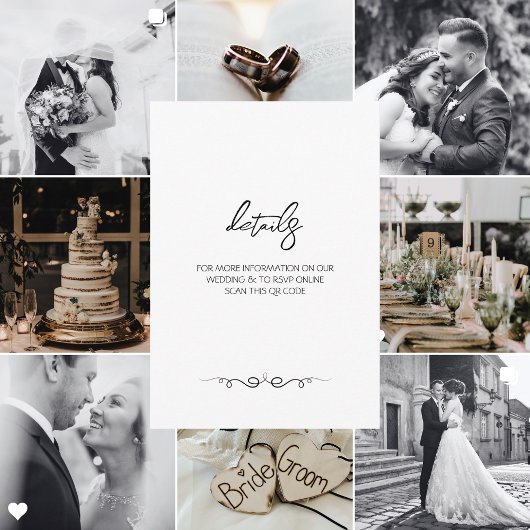 Simple Black & White Elegant Minimalist Wedding Informatiekaartje