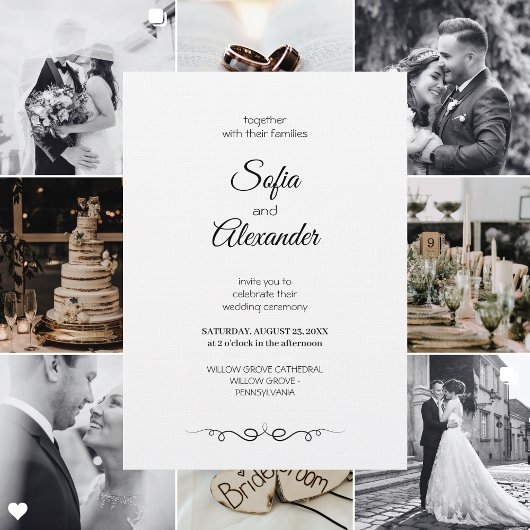 Simple Black & White Elegant Minimalist Wedding Kaart