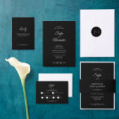 Simple Black & White Elegant Minimalist Wedding RSVP Kaartje