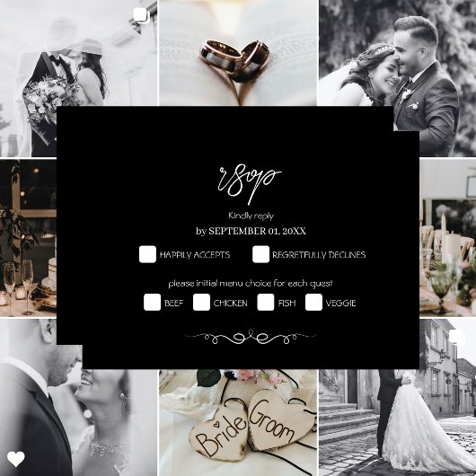 Simple Black & White Elegant Minimalist Wedding RSVP Kaartje