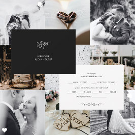 Simple Black & White Elegant Minimalist Wedding RSVP Kaartje