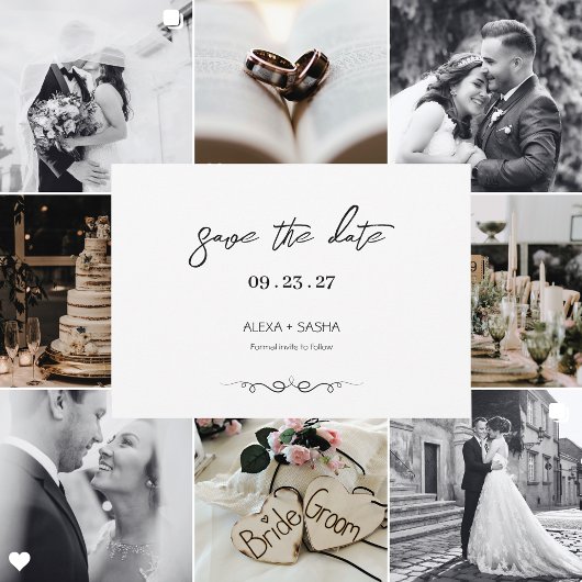 Simple Black & White Elegant Minimalist Wedding Save The Date