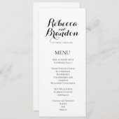 Simple Black White Elegant Script Weduwmenu Programmakaart (Voorkant / Achterkant)