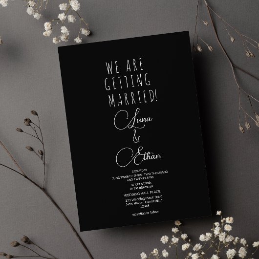 Simple black white elegant typography wedding  kaart