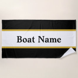 Simple Black White en Gold Boat Name Text Sjabloon Strandlaken