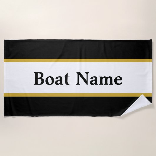 Simple Black White en Gold Boat Name Text Sjabloon Strandlaken (Voorkant)