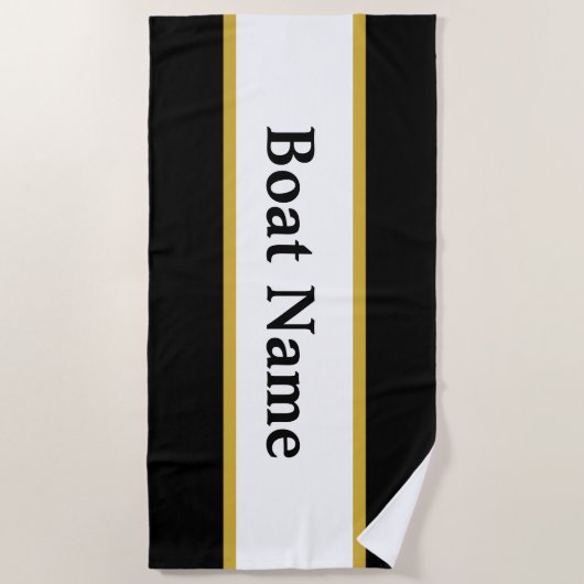Simple Black White en Gold Boat Name Text Sjabloon Strandlaken (Voorkant)