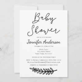 Simple Black White Floral Botanical Baby shower Kaart