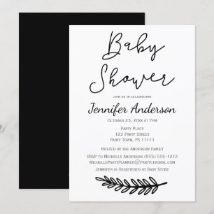 Simple Black White Floral Botanical Baby shower Kaart