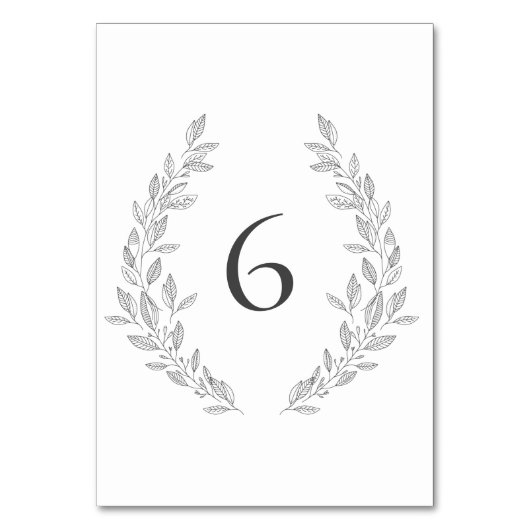 Simple Black White Floral Lijst Number Table Kaart (Voorkant)