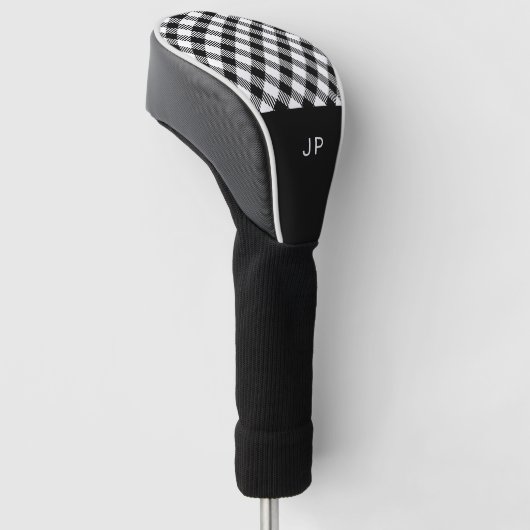 Simple Black White Gingham Pset-Initialen Golfheadcover (Schuin)