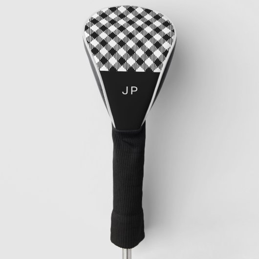 Simple Black White Gingham Pset-Initialen Golfheadcover (Voorkant)