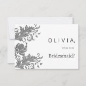 Simple black white glitter floral lace Bridesmaid Kaart (Voorkant)