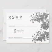 Simple black white glitter floral lace RSVP Kaart (Voorkant)