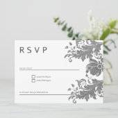 Simple black white glitter floral lace RSVP Kaart (Staand voorkant)