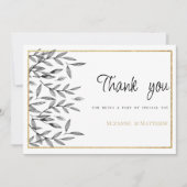 Simple black white gold floral foliage Thank You Kaart (Voorkant)