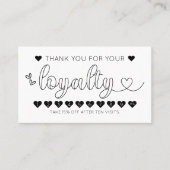 Simple Black White Heart Typography Loyalty Visitekaartje (Voorkant)