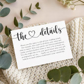 Simple Black & White Heart Wedding Details  Informatiekaartje