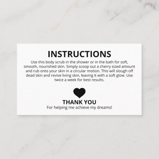 Simple Black White Ingredients Instructions Logo Visitekaartje (Achterkant)