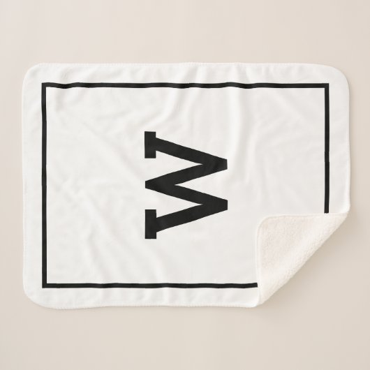Simple Black White Initiaal Monogram Sherpa Deken (Voorkant (horizontaal))