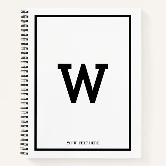 Simple Black White Initiaal Monogram Sketchbook Notitieboek (Voorkant)